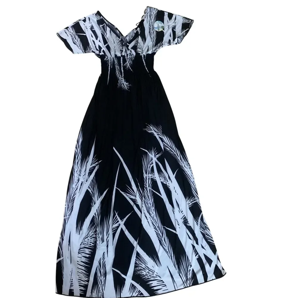 NWT FACTORY CONNECTION BLACK/WHITE V-FRONT & BACK MAXI DRESS SIZE XL-XXL